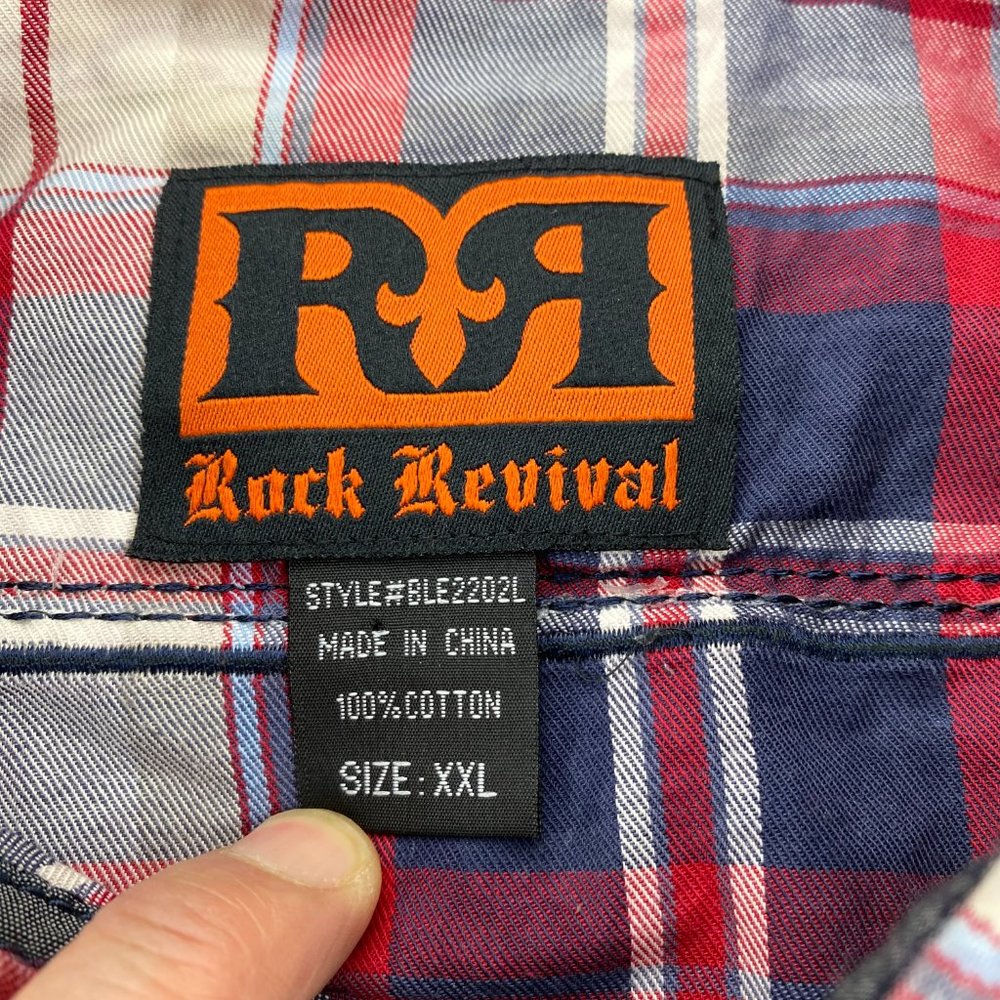 Rock Revival Shirt Men Extra Extra Large XXL Red White Blue Floral Button Up - Picture 5 of 10
